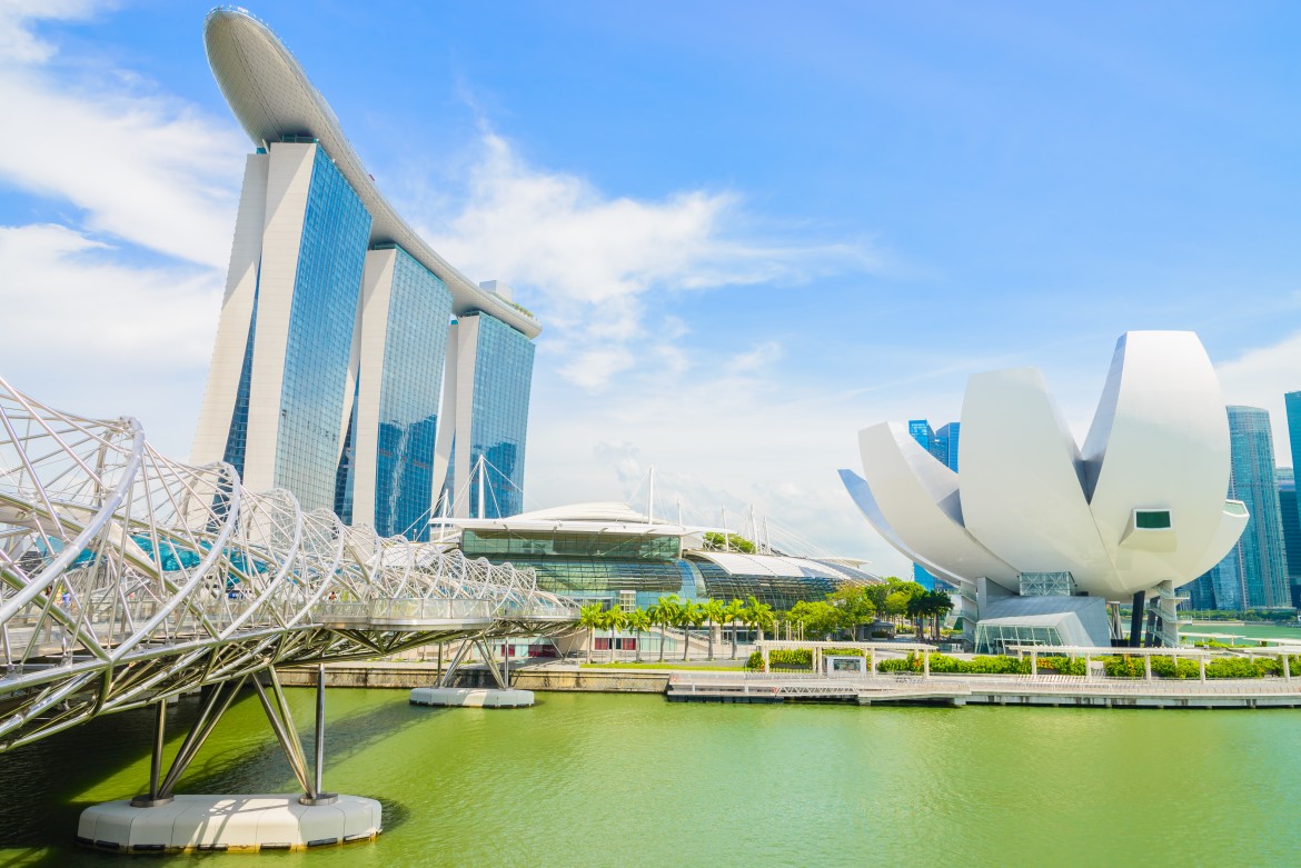 Helix Bridge and Marina Bay Sands showcasing modern Singapore architecture and urban design