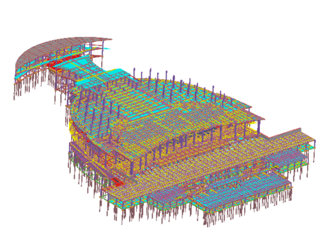 Detailed reinforcement model generated in Glodon Cubicost TRB, illustrating complex rebar layouts used for accurate Bar Bending Schedules in the State Palace and Ceremonial Field project.